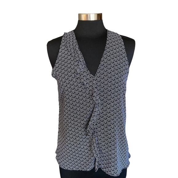 Banana Republic Sleeveless Black & White Geometric Print Top MED Ruffle Peplum - Picture 2 of 7